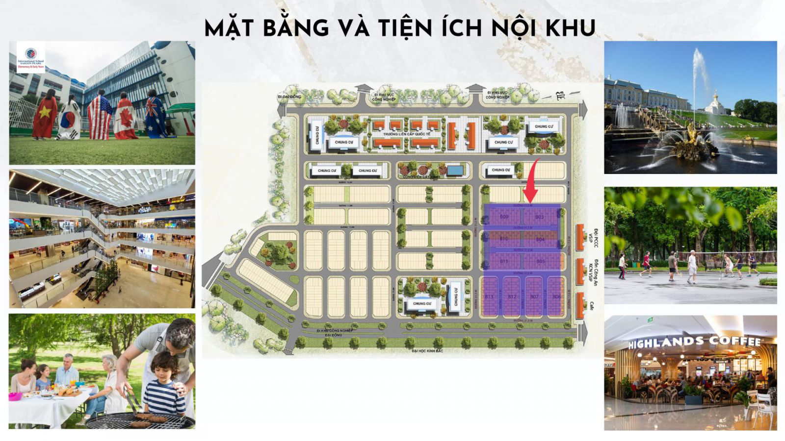 mặt bằng tiện ích dự án việt sing square từ sơn bắc ninh